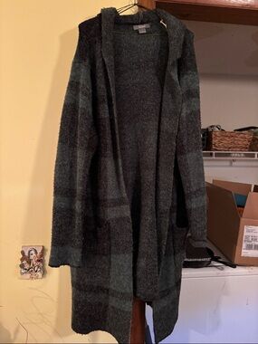 Natural Reflections Plaid Hooded Knit Cardigan